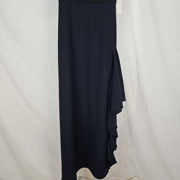ML Monique Lhuillier NWT MSRP $395 Ruffled Deep V-neck Crepe Gown Size 2 - Picture 4 of 11